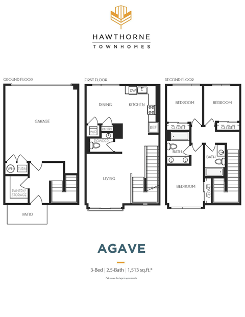 A floor plan for a 3-bedroom, 2.5-bathroom apartment.